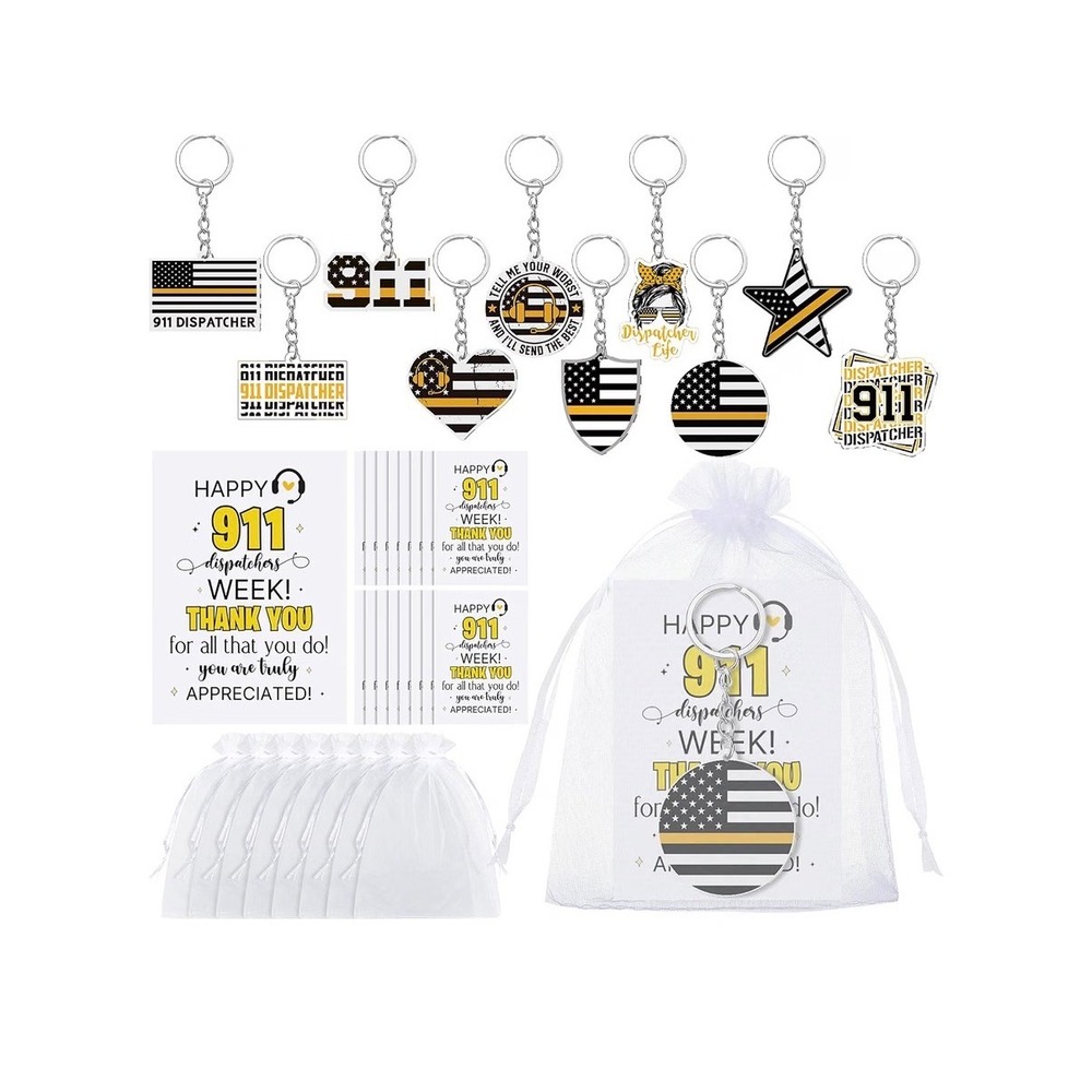 911 Dispatcher Appreciation‎ Gift Lot Keychains Cards Organza Bags Thin-120 pcs